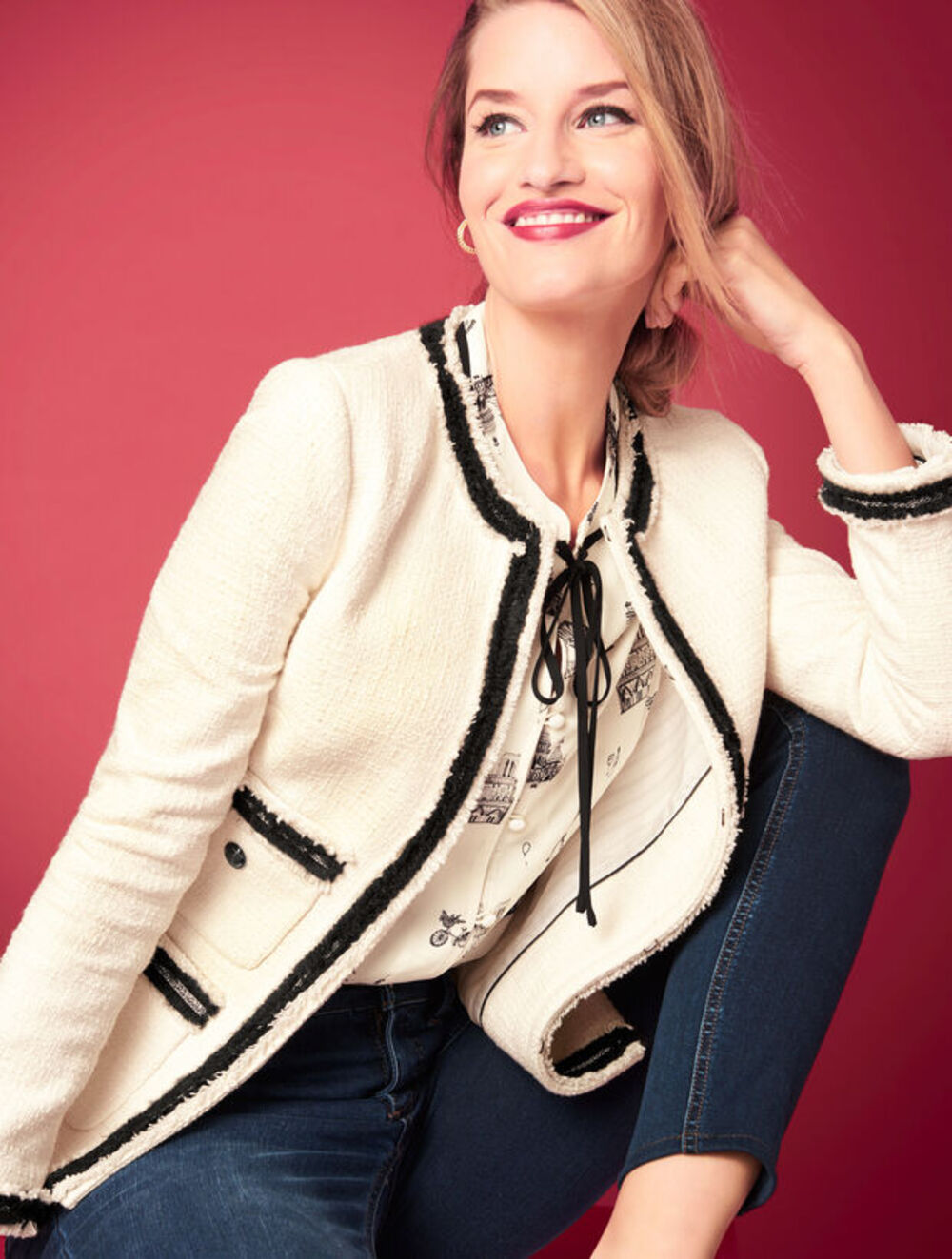 Talbots Provence Tweed Jacket cream black sz 10